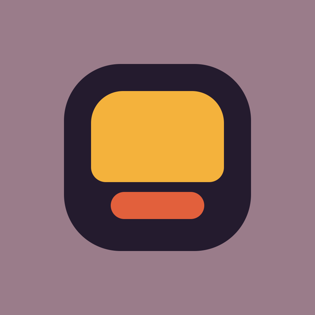 The Lullfabric Sleep app icon: a dark lamp with a lit amber pane and a coral bar, on a heather field